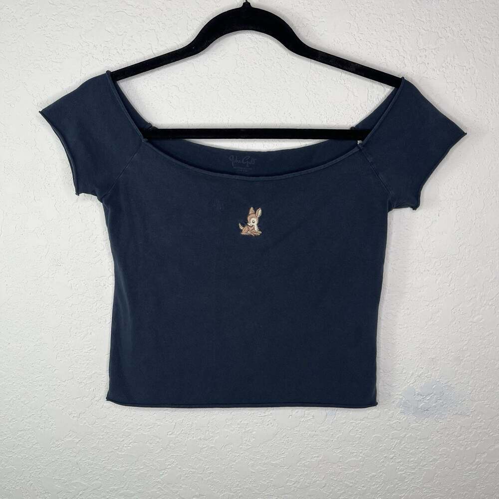 John Galt Navy Crop Top Size M, boat neck, cotton blend, lightweight, casual